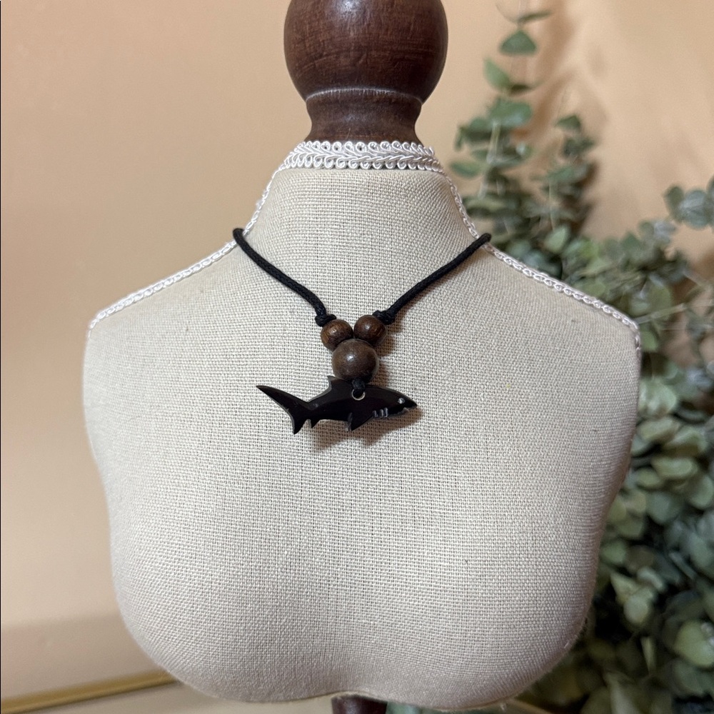 Summer beach Y2K Black purple wooden Shark Pendant Necklace